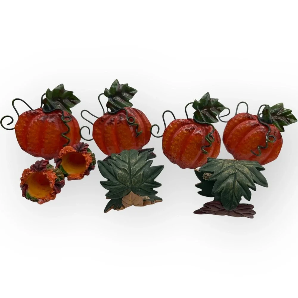 Napkin Rings Pumpkins Leaves Set of 6 Orange Harvest Thanksgiving Fall Decor